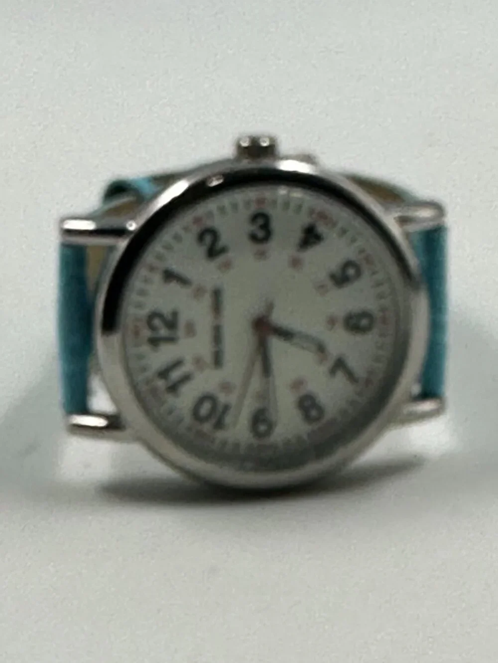 Golden Hour Watch Women Silver Tone Round Dial Blue Leather Band New Battery 9